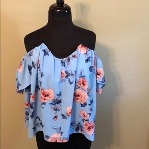 Large floral Blue Rain blouse with open-back